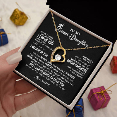 Forever Love Necklace 18K Yellow Gold Finish | 2 | Personalized To My Bonus Daughter Gifs From Bonus Mom Necklace How Much I Love You Stepddaughter Birthday Gifts Christmas Customized Gift Box Message Card | teecentury