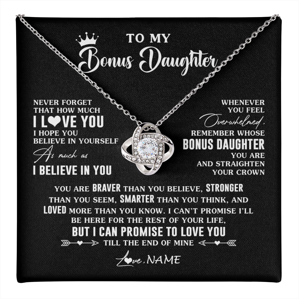 Love Knot Necklace 14K White Gold Finish | 1 | Personalized To My Bonus Daughter Gifs From Bonus Mom Necklace How Much I Love You Stepddaughter Birthday Gifts Christmas Customized Gift Box Message Card | teecentury