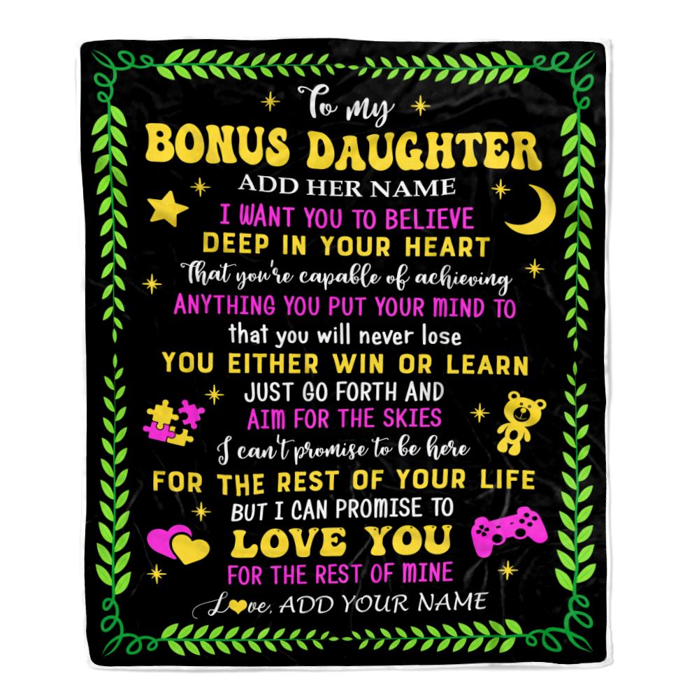 Personalized To My Bonus Daughter Gift Blanket From Stepmother Dad Letter Sleep Cute Stepdaughter Birthday Idea Graduation Christmas Customized Fleece Blanket | teecentury