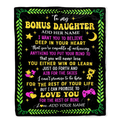 Personalized To My Bonus Daughter Gift Blanket From Stepmother Dad Letter Sleep Cute Stepdaughter Birthday Idea Graduation Christmas Customized Fleece Blanket | teecentury