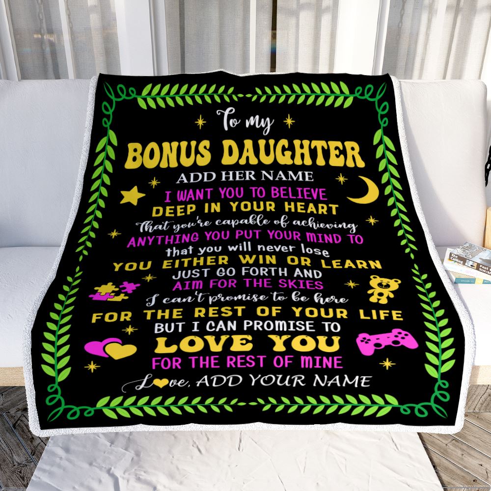 Personalized To My Bonus Daughter Gift Blanket From Stepmother Dad Letter Sleep Cute Stepdaughter Birthday Idea Graduation Christmas Customized Fleece Blanket | teecentury