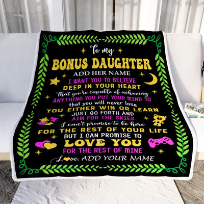Personalized To My Bonus Daughter Gift Blanket From Stepmother Dad Letter Sleep Cute Stepdaughter Birthday Idea Graduation Christmas Customized Fleece Blanket | teecentury