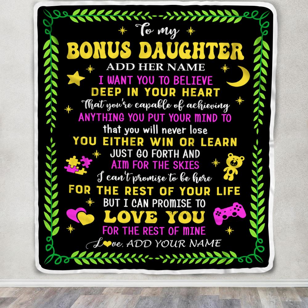 Personalized To My Bonus Daughter Gift Blanket From Stepmother Dad Letter Sleep Cute Stepdaughter Birthday Idea Graduation Christmas Customized Fleece Blanket | teecentury