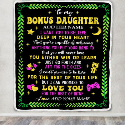 Personalized To My Bonus Daughter Gift Blanket From Stepmother Dad Letter Sleep Cute Stepdaughter Birthday Idea Graduation Christmas Customized Fleece Blanket | teecentury