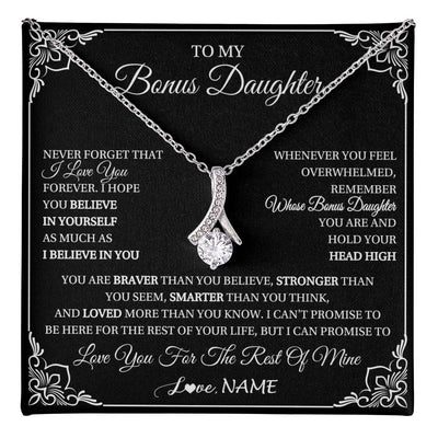 Alluring Beauty Necklace 14K White Gold Finish | 1 | Personalized To My Bonus Daughter Gift From Stepmom Dad Necklace I Love You Believe In You Birthday Gifts Christmas Customized Gift Box Message Card | teecentury