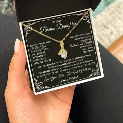 Alluring Beauty Necklace 18K Yellow Gold Finish | 2 | Personalized To My Bonus Daughter Gift From Stepmom Dad Necklace I Love You Believe In You Birthday Gifts Christmas Customized Gift Box Message Card | teecentury