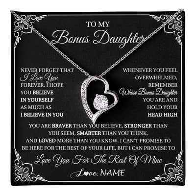 Forever Love Necklace 14K White Gold Finish | 1 | Personalized To My Bonus Daughter Gift From Stepmom Dad Necklace I Love You Believe In You Birthday Gifts Christmas Customized Gift Box Message Card | teecentury