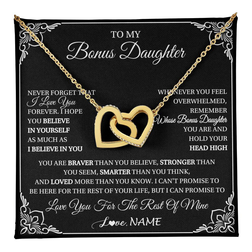 Interlocking Hearts Necklace 18K Yellow Gold Finish | 1 | Personalized To My Bonus Daughter Gift From Stepmom Dad Necklace I Love You Believe In You Birthday Gifts Christmas Customized Gift Box Message Card | teecentury