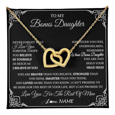 Interlocking Hearts Necklace 18K Yellow Gold Finish | 1 | Personalized To My Bonus Daughter Gift From Stepmom Dad Necklace I Love You Believe In You Birthday Gifts Christmas Customized Gift Box Message Card | teecentury