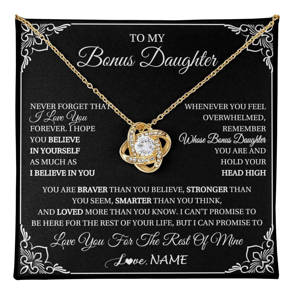 Love Knot Necklace 18K Yellow Gold Finish | 1 | Personalized To My Bonus Daughter Gift From Stepmom Dad Necklace I Love You Believe In You Birthday Gifts Christmas Customized Gift Box Message Card | teecentury