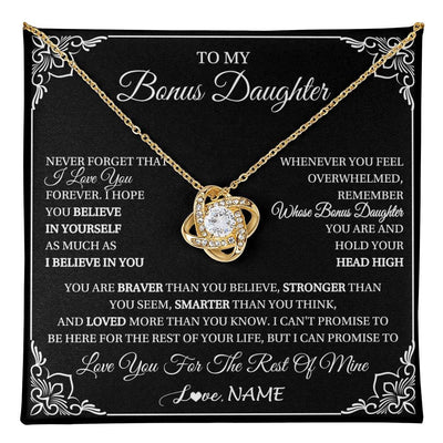 Love Knot Necklace 18K Yellow Gold Finish | 1 | Personalized To My Bonus Daughter Gift From Stepmom Dad Necklace I Love You Believe In You Birthday Gifts Christmas Customized Gift Box Message Card | teecentury
