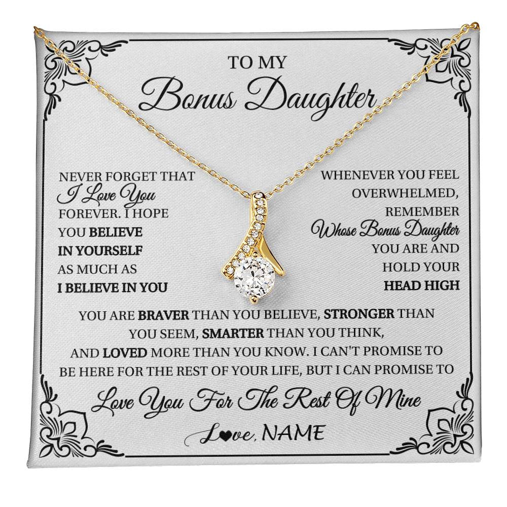 Alluring Beauty Necklace 18K Yellow Gold Finish | 1 | Personalized To My Bonus Daughter Gift Necklace From Stepmom Dad I Love You Believe In You Birthday Gifts Christmas Customized Gift Box Message Card | teecentury