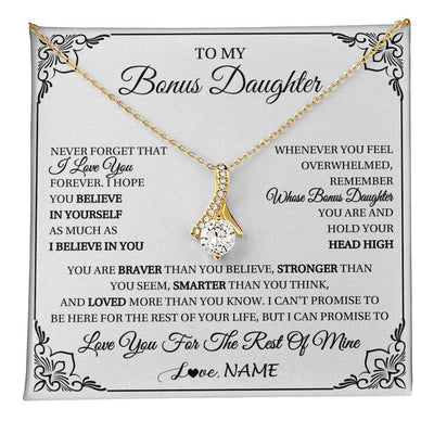 Alluring Beauty Necklace 18K Yellow Gold Finish | 1 | Personalized To My Bonus Daughter Gift Necklace From Stepmom Dad I Love You Believe In You Birthday Gifts Christmas Customized Gift Box Message Card | teecentury