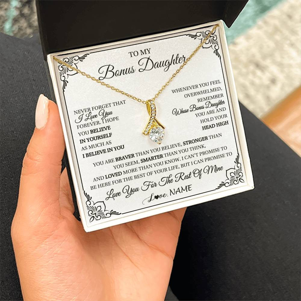 Alluring Beauty Necklace 18K Yellow Gold Finish | 2 | Personalized To My Bonus Daughter Gift Necklace From Stepmom Dad I Love You Believe In You Birthday Gifts Christmas Customized Gift Box Message Card | teecentury