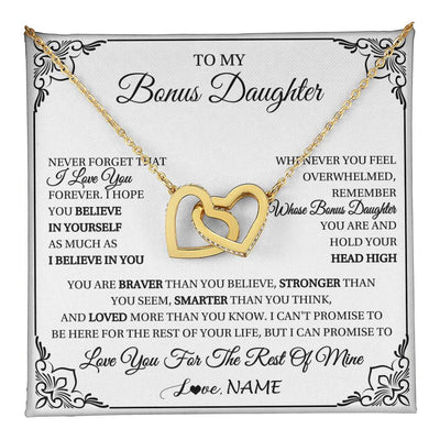 Interlocking Hearts Necklace 18K Yellow Gold Finish | 1 | Personalized To My Bonus Daughter Gift Necklace From Stepmom Dad I Love You Believe In You Birthday Gifts Christmas Customized Gift Box Message Card | teecentury