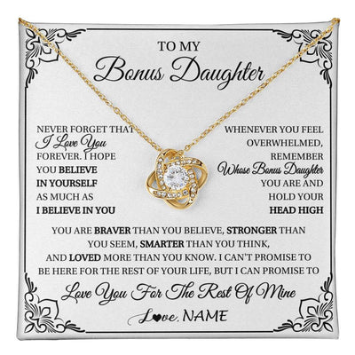 Love Knot Necklace 18K Yellow Gold Finish | 1 | Personalized To My Bonus Daughter Gift Necklace From Stepmom Dad I Love You Believe In You Birthday Gifts Christmas Customized Gift Box Message Card | teecentury