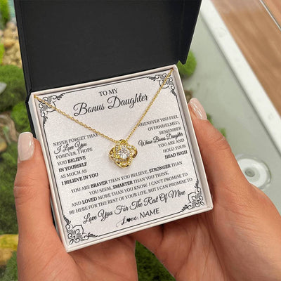 Love Knot Necklace 18K Yellow Gold Finish | 2 | Personalized To My Bonus Daughter Gift Necklace From Stepmom Dad I Love You Believe In You Birthday Gifts Christmas Customized Gift Box Message Card | teecentury