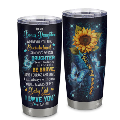 Personalized To My Bonus Daughter Gift Tumbler From Step Mom Stainless Steel Cup Sunflower My Baby Girl Stepdaughter Birthday Graduation Christmas Travel Mug | teecentury