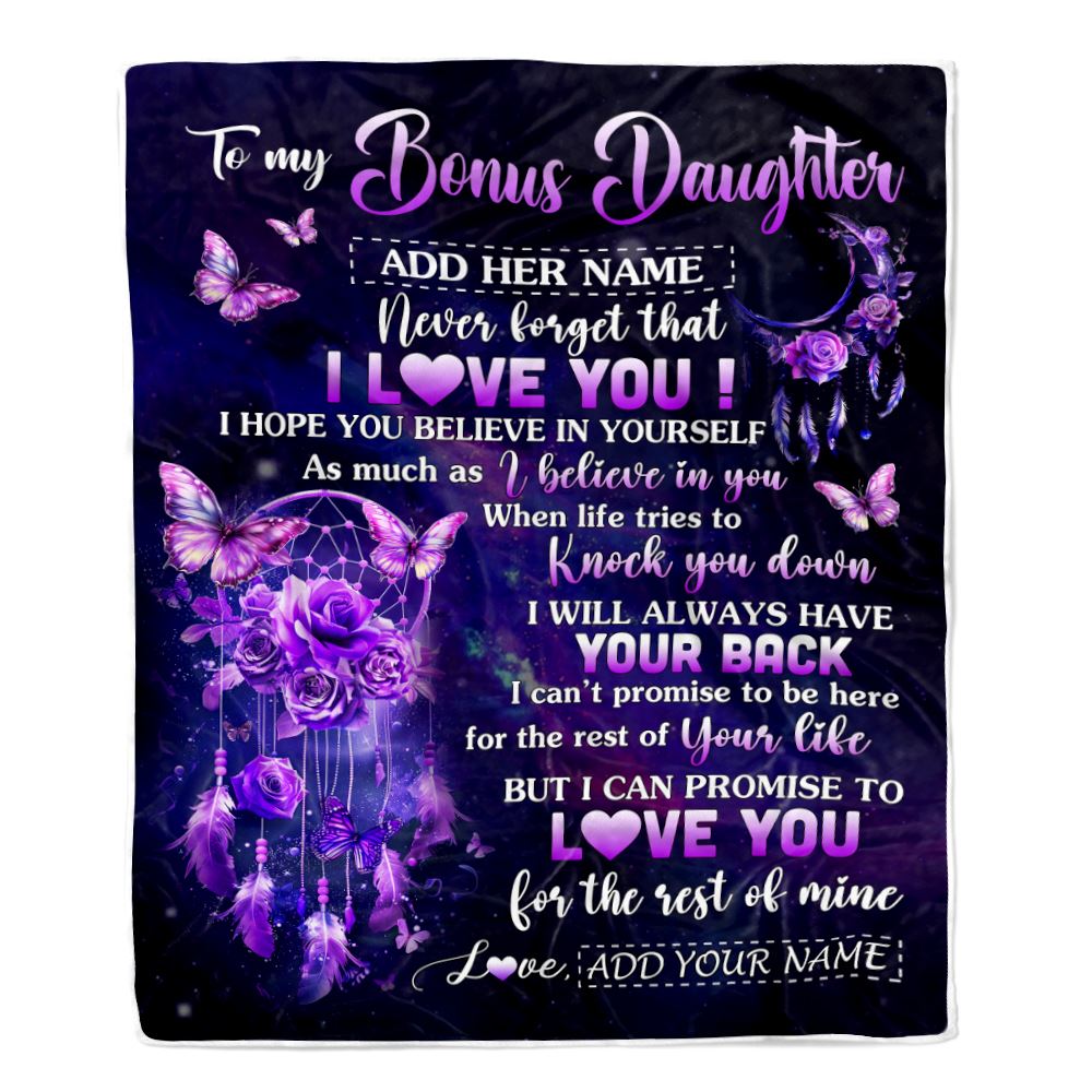 Personalized To My Bonus Daughter Gifts Blanket From Step Mom Floral Butterfly Love You Stepdaughter Birthday Gifts Graduation Christmas Fleece Blanket | teecentury