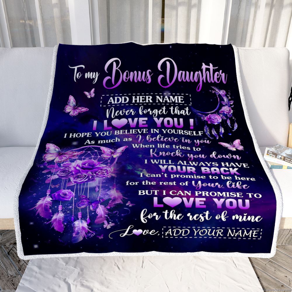 Personalized To My Bonus Daughter Gifts Blanket From Step Mom Floral Butterfly Love You Stepdaughter Birthday Gifts Graduation Christmas Fleece Blanket | teecentury