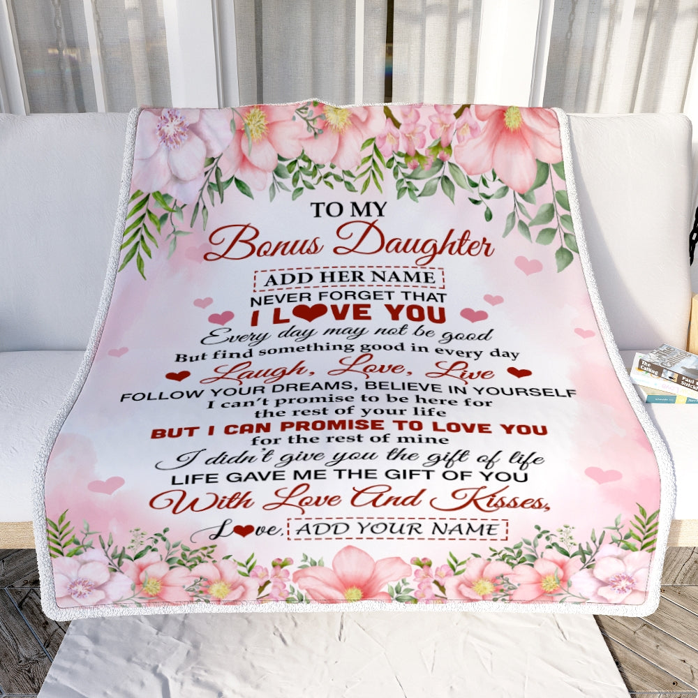 Personalized To My Bonus Daughter Gifts Blanket From Step Mom Floral I Love You Birthday Gifts For Stepdaughter Graduation Christmas Fleece Throw Blanket | teecentury