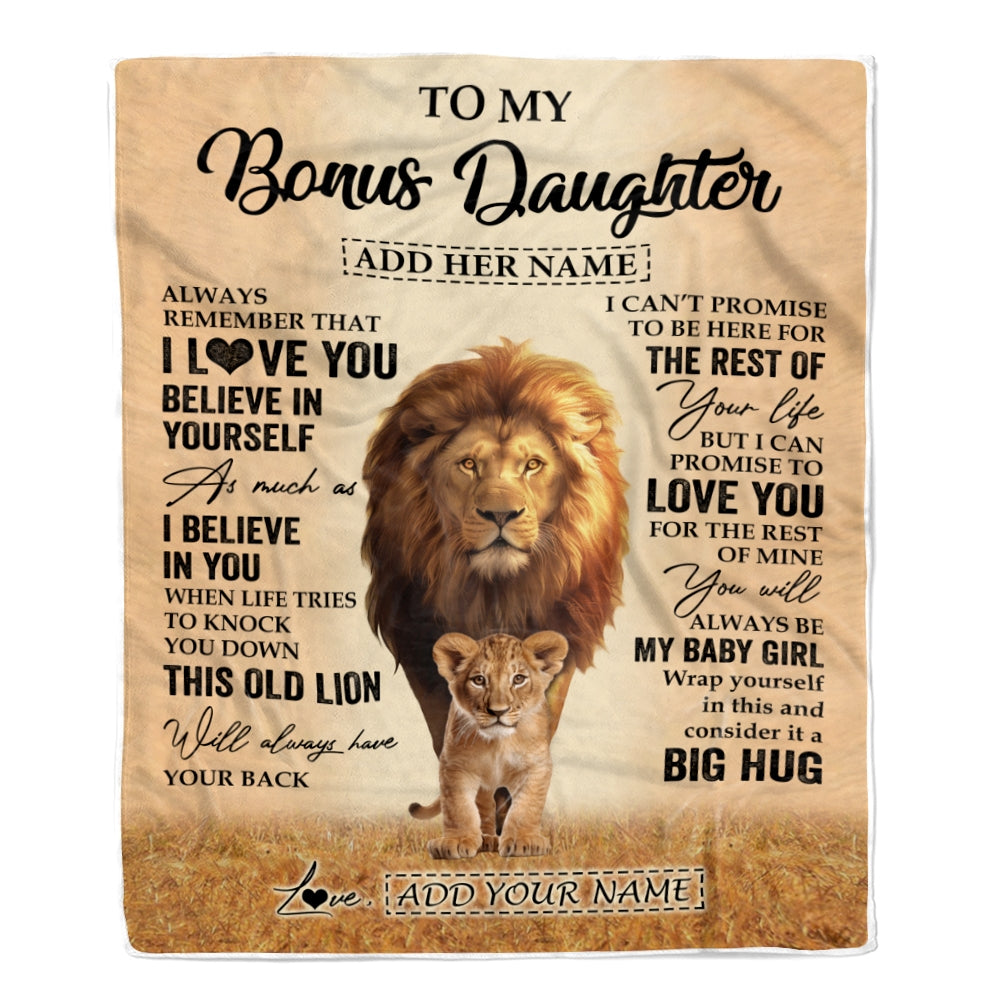 Personalized To My Bonus Daughter Gifts Blanket From Stepdad Always Remember Lion Gifts For Stepdaughter Birthday Graduation Christmas Custom Fleece Blanket | teecentury