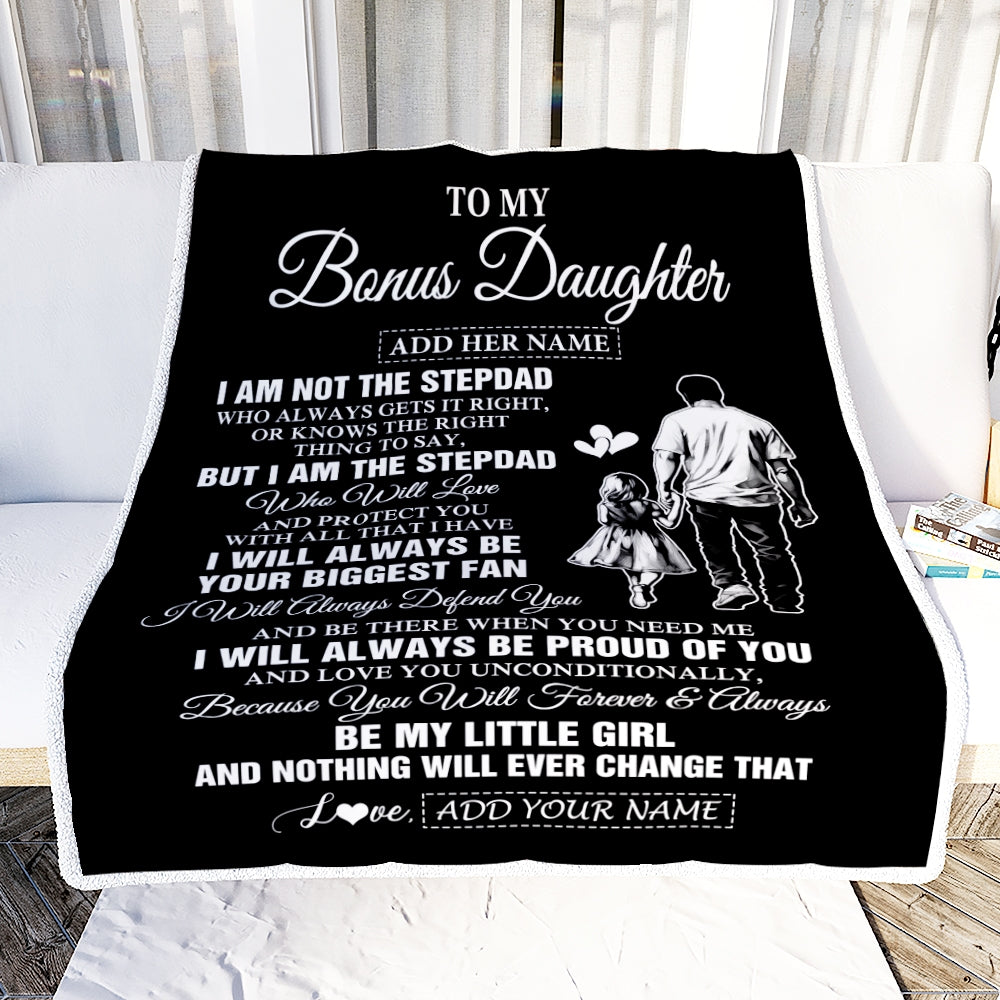 Personalized To My Bonus Daughter Gifts Blanket From Stepdad Biggest Fan Birthday Gifts For Stepdaughter From Stepfather Christmas Custom Fleece Throw Blanket | teecentury