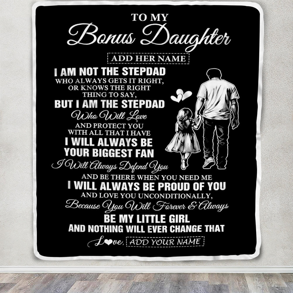 Personalized To My Bonus Daughter Gifts Blanket From Stepdad Biggest Fan Birthday Gifts For Stepdaughter From Stepfather Christmas Custom Fleece Throw Blanket | teecentury