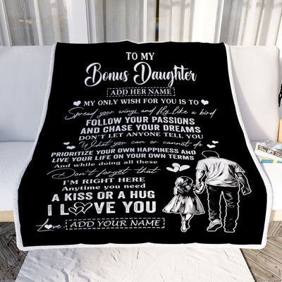 Personalized To My Bonus Daughter Gifts Blanket From Stepdad My Only Wish For You Stepdaughter Birthday Gifts Graduation Christmas Fleece Throw Blanket | teecentury