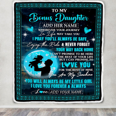 Personalized To My Bonus Daughter Gifts Blanket From Stepdad Promise To Love You Gifts For Stepdaughter Birthday Graduation Christmas Custom Fleece Blanket | teecentury