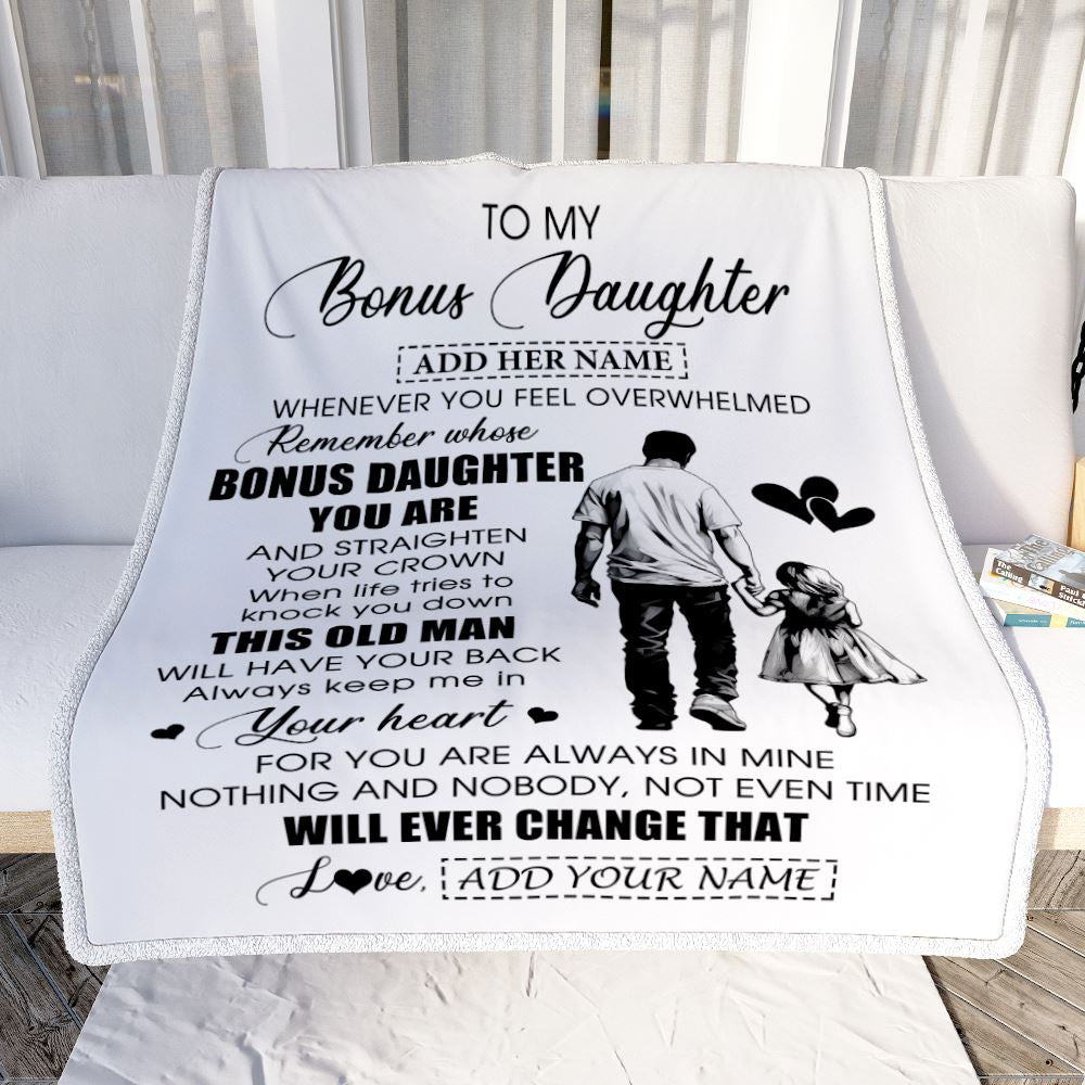 Personalized To My Bonus Daughter Gifts Blanket From Stepdad Whenever Man Unique Birthday Gifts For Stepdaughter Graduation Christmas Custom Fleece Blanket | teecentury