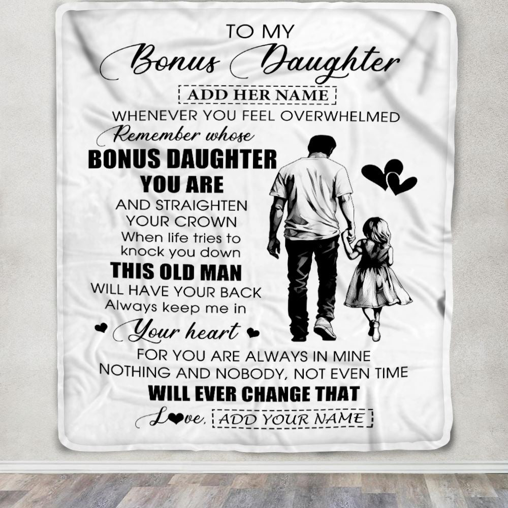 Personalized To My Bonus Daughter Gifts Blanket From Stepdad Whenever Man Unique Birthday Gifts For Stepdaughter Graduation Christmas Custom Fleece Blanket | teecentury