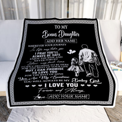 Personalized To My Bonus Daughter Gifts Blanket From Stepdad Wherever Your Journey In Life Stepdad Stepdaughter Birthday Gifts Christmas Custom Fleece Blanket | teecentury