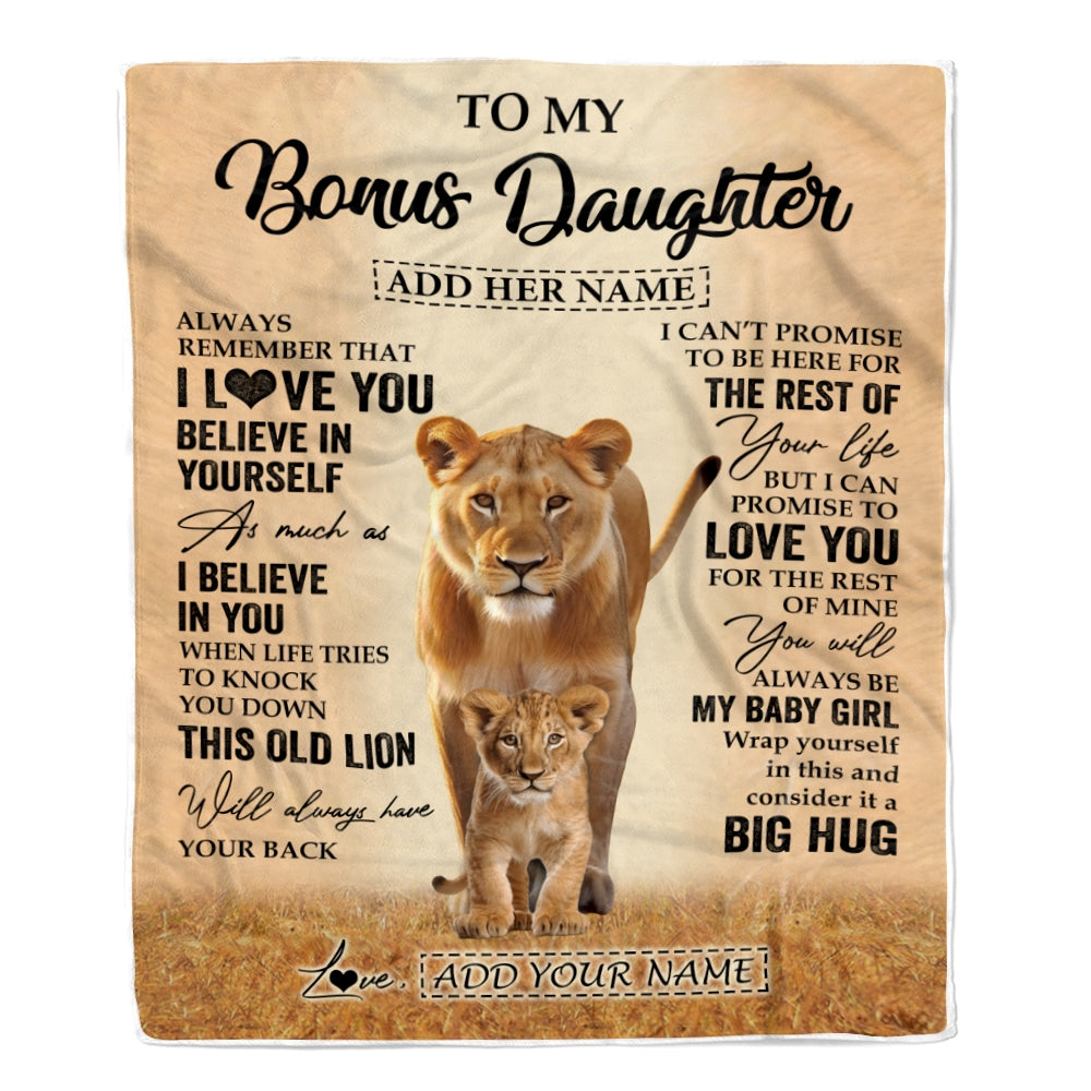 Personalized To My Bonus Daughter Gifts Blanket From Stepmom Always Remember Lion Gifts For Stepdaughter Birthday Graduation Christmas Custom Fleece Blanket | teecentury