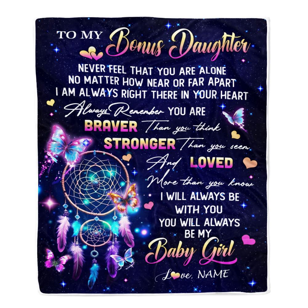 Personalized To My Bonus Daughter Gifts Blanket From Stepmom Dream Catcher Butterfly Girl Stepdaughter Birthday Graduation Christmas Customized Fleece Blanket | teecentury