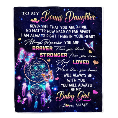 Personalized To My Bonus Daughter Gifts Blanket From Stepmom Dream Catcher Butterfly Girl Stepdaughter Birthday Graduation Christmas Customized Fleece Blanket | teecentury