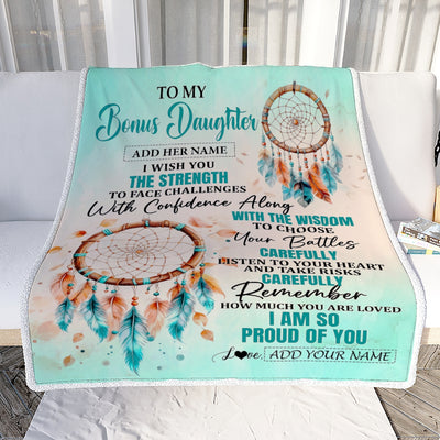 Personalized To My Bonus Daughter Gifts Blanket From Stepmom I Wish You The Strength Dream Catcher Stepdaughter Birthday Gifts Christmas Fleece Blanket | teecentury