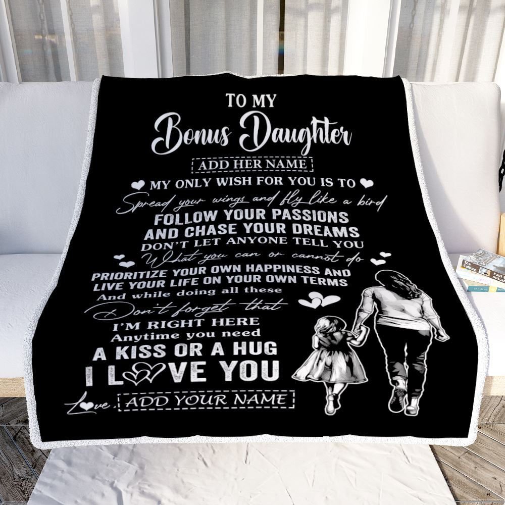 Personalized To My Bonus Daughter Gifts Blanket From Stepmom My Only Wish For You Stepdaughter Birthday Gifts Graduation Christmas Fleece Throw Blanket | teecentury