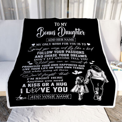 Personalized To My Bonus Daughter Gifts Blanket From Stepmom My Only Wish For You Stepdaughter Birthday Gifts Graduation Christmas Fleece Throw Blanket | teecentury