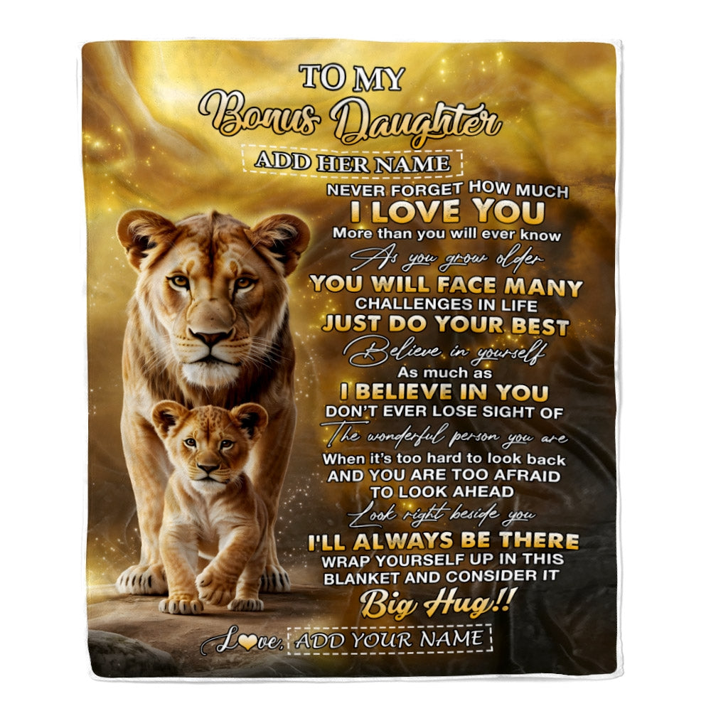 Personalized To My Bonus Daughter Gifts Blanket From Stepmom Never Forget How Much I Love You Lion Stepdaughter Birthday Gifts Christmas Custom Fleece Blanket | teecentury