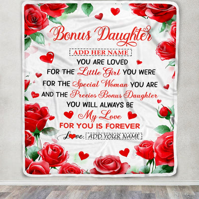 Personalized To My Bonus Daughter Gifts Blanket From Stepmom Rose Flower Present For Adult Birthday Gifts For Stepdaughter Christmas Graduation Fleece Blanket | teecentury