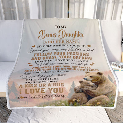 Personalized To My Bonus Daughter Gifts Blanket From Stepmom Stepdad Bear My Only Wish For You Stepdaughter Birthday Gifts Graduation Christmas Fleece Blanket | teecentury