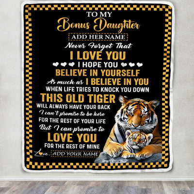 Personalized To My Bonus Daughter Gifts Blanket From Stepmom Stepdad This Old Tiger Love You Stepdaughter Birthday Gifts Graduation Christmas Fleece Blanket | teecentury