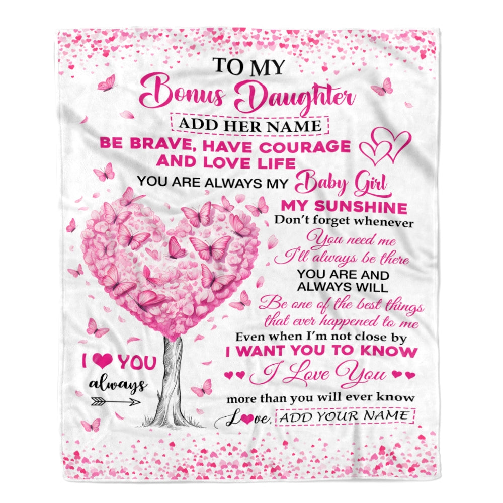 Personalized To My Bonus Daughter Gifts Blanket From Stepmom Stepdad Tree I Love You Always Stepdaughter Birthday Gifts Mothers Day Christmas Fleece Blanket | teecentury