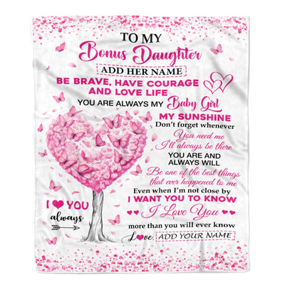 Personalized To My Bonus Daughter Gifts Blanket From Stepmom Stepdad Tree I Love You Always Stepdaughter Birthday Gifts Mothers Day Christmas Fleece Blanket | teecentury