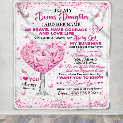 Personalized To My Bonus Daughter Gifts Blanket From Stepmom Stepdad Tree I Love You Always Stepdaughter Birthday Gifts Mothers Day Christmas Fleece Blanket | teecentury
