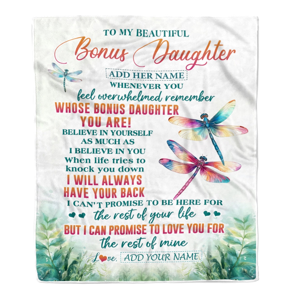Personalized To My Bonus Daughter Gifts Blanket From Stepmom Stepdad Whenever You Feel Dragonfly Stepdaughter Birthday Gifts Christmas Fleece Blanket | teecentury