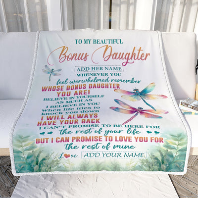 Personalized To My Bonus Daughter Gifts Blanket From Stepmom Stepdad Whenever You Feel Dragonfly Stepdaughter Birthday Gifts Christmas Fleece Blanket | teecentury