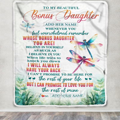 Personalized To My Bonus Daughter Gifts Blanket From Stepmom Stepdad Whenever You Feel Dragonfly Stepdaughter Birthday Gifts Christmas Fleece Blanket | teecentury