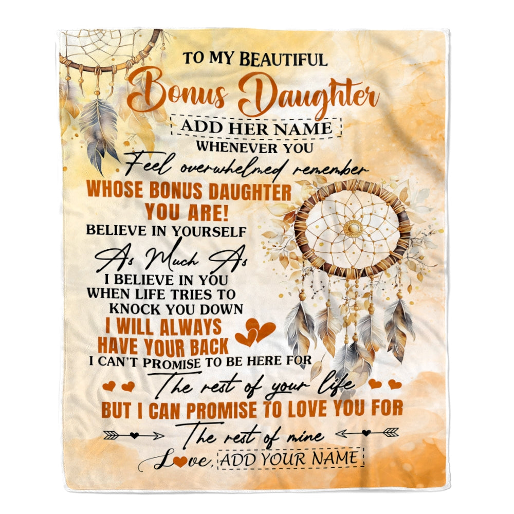 Personalized To My Bonus Daughter Gifts Blanket From Stepmom Stepdad Whenever You Feel Dream Catcher Stepdaughter Birthday Gifts Christmas Fleece Blanket | teecentury